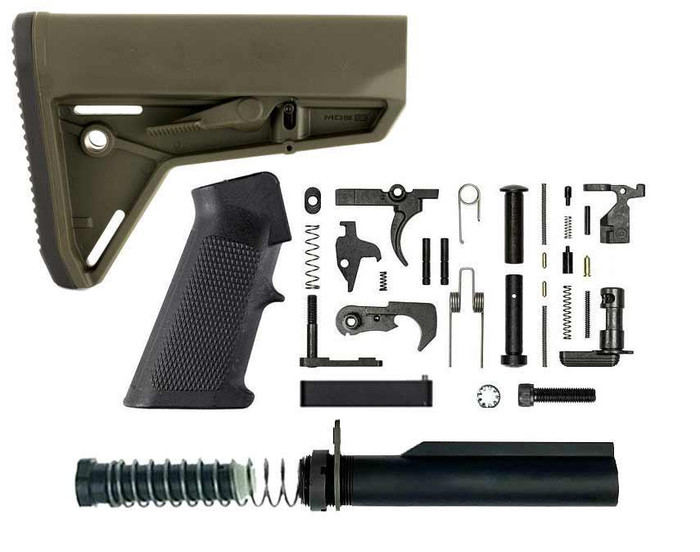BN + Magpul Complete AR-15 Lower Build Kit - Magpul MOE Slim Line Carbine Stock Mil-Spec - OD Green