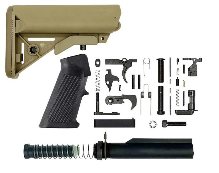 BN + TS Complete AR-15 Lower Build Kit - TS AR-15 Mil-Spec Rifle Stock - Tan