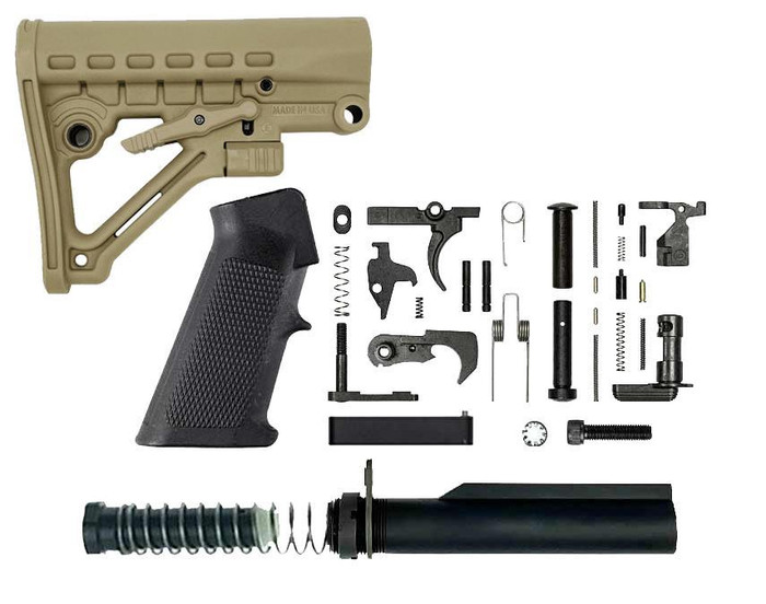 BN + TS Complete AR-15 Lower Build Kit - TS AR-15 Mil-Spec Carbine Stock Collapsible Polymer - Tan