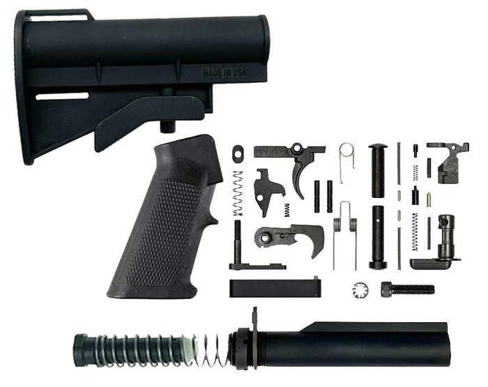 BN + TS Complete AR-15 Lower Build Kit - TS AR-15 Mil-Spec Adjustable Compact Stock - Black