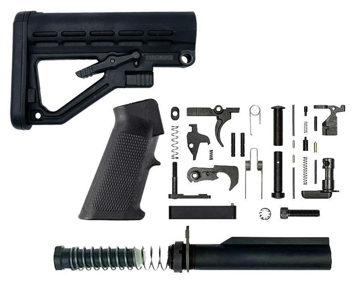 BN + TS Complete AR-15 Lower Build Kit - TS AR-15 Mil-Spec Carbine Stock Collapsible Polymer - Black