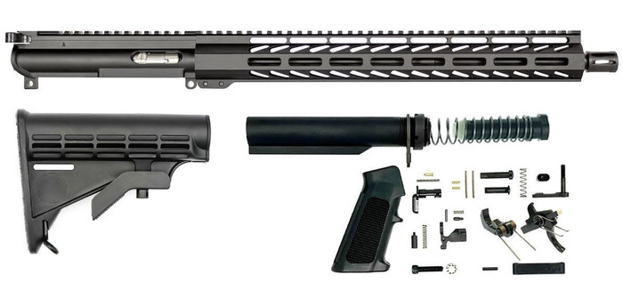 Rifle Build Kit - .22LR | BG Complete 16" Upper Receiver | 15" Slant Cut M-LOK HG |M4 6-Positon Stock Kit | BN LPK