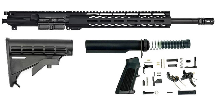 Rifle Build Kit - 5.56 | BG Complete 16" Upper Receiver | 12" Slant Cut HG |M4 6-Positon Stock Kit | BN LPK