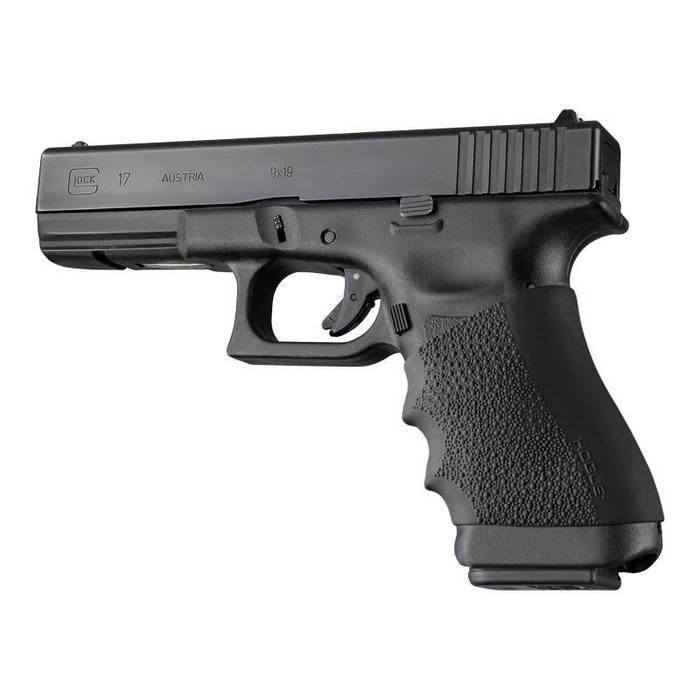 Hogue HandALL universal full-size black rubber grip sleeve for compatible pistols - 1
