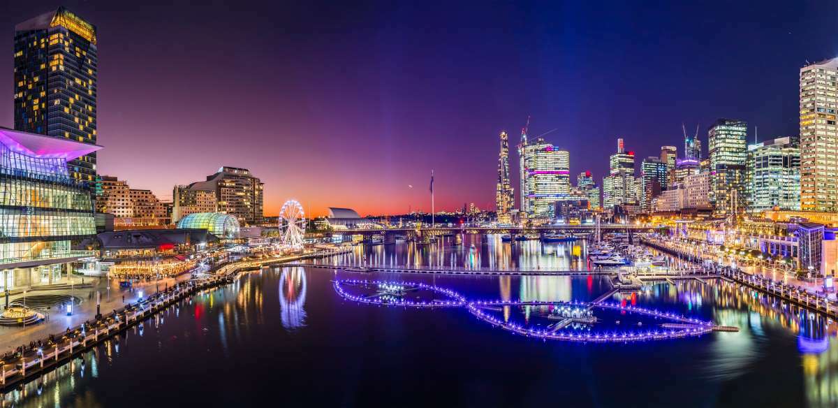 Darling Harbour at night.