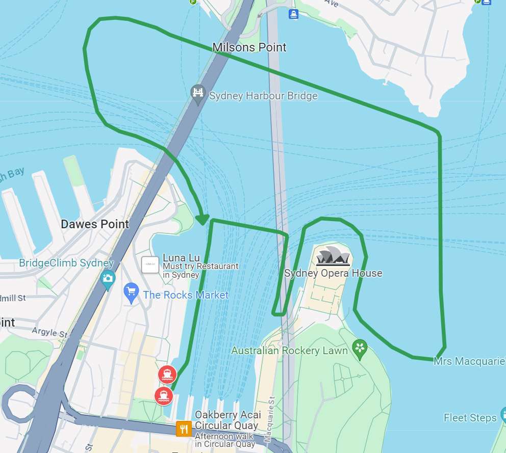 Water taxi Sydney cruise map and pick up location for Vivid Sydney