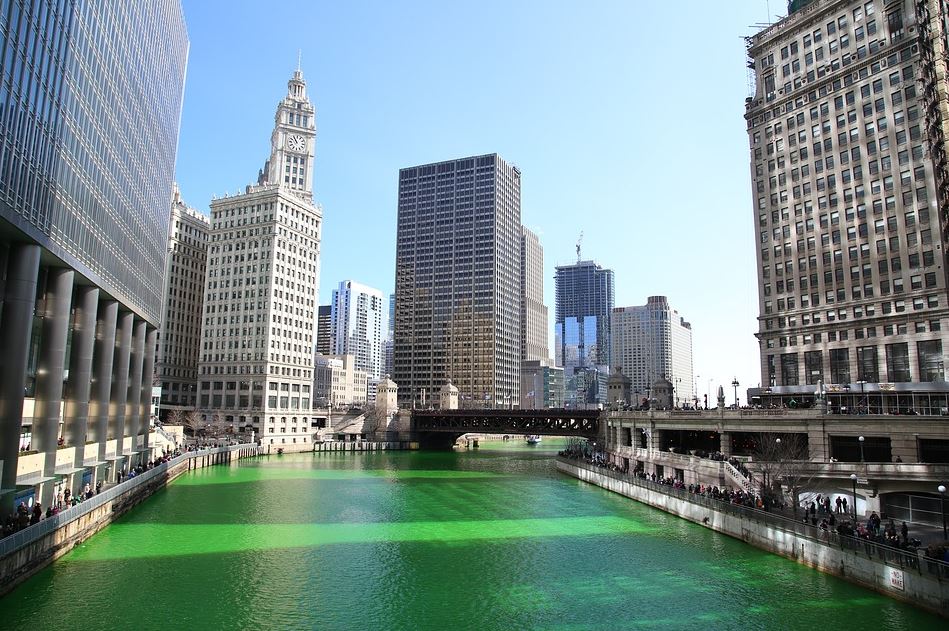 Chicago River dyed green for St. Patrick's Day 