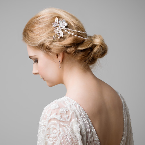 10pcs Bridal U-Shaped Pin Pearl-Encrusted Zircon Flower Hairpin Wedding Accessory T4 - Blue