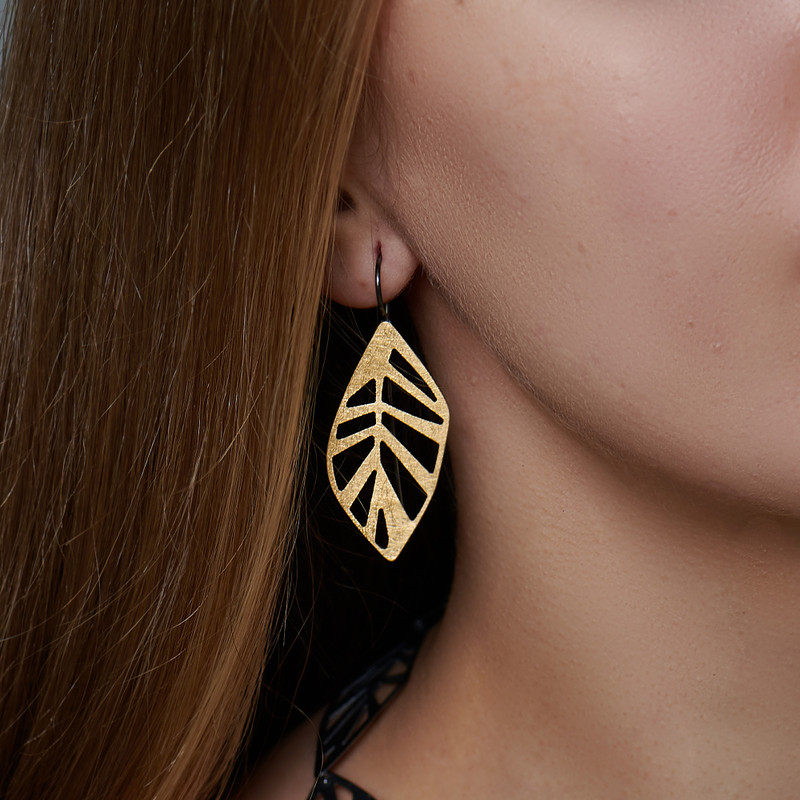 Deco Echo | Gold Geometric Leaf Drop Earrings Or Necklace