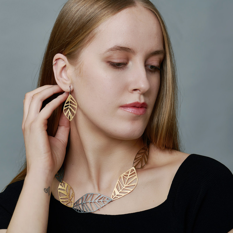 Deco Echo | Gold Geometric Leaf Drop Earrings Or Necklace