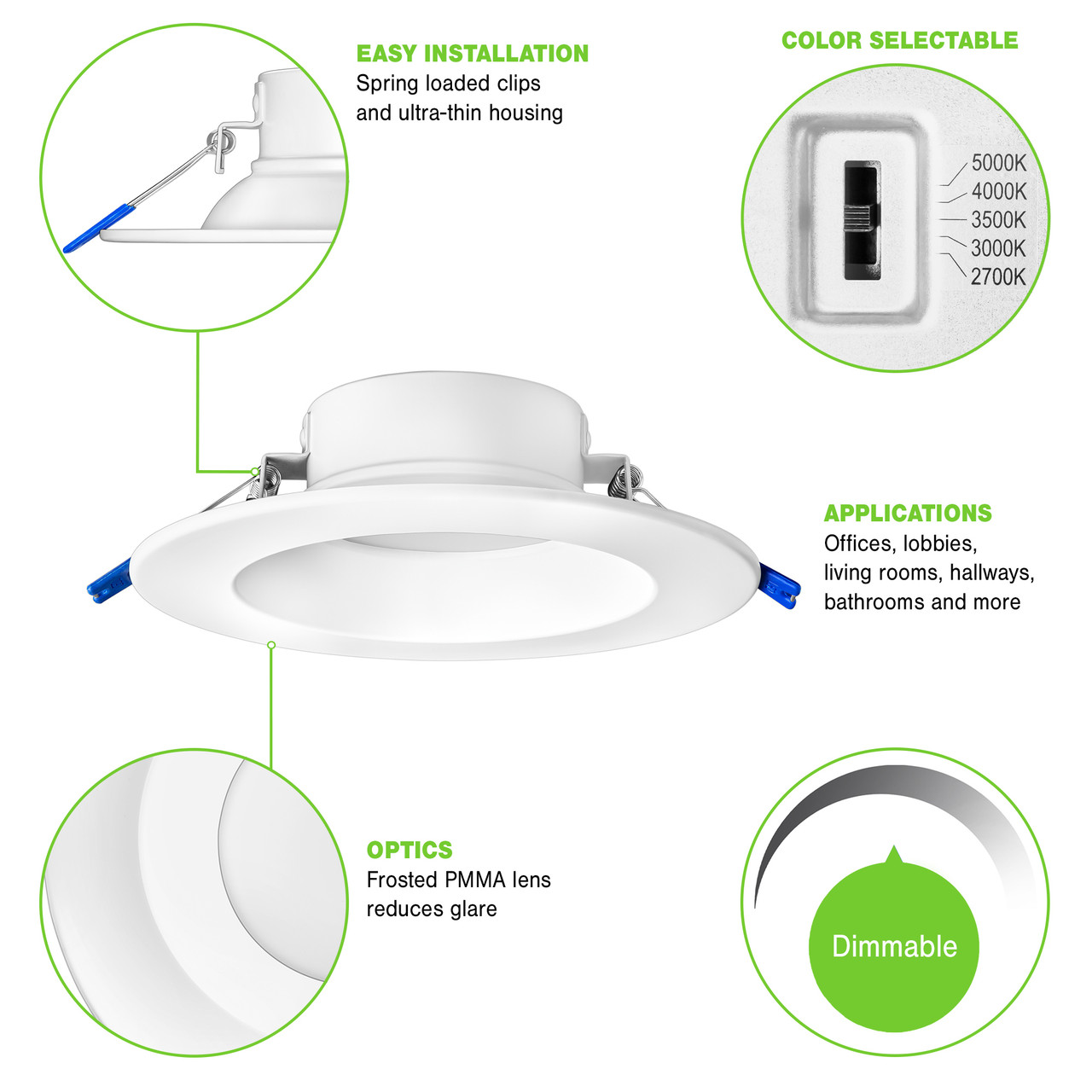 LED RECESSED DOWN CCT SLCT 6IN - 1100 to 1350 LUMENS - PLT-20271 - PLT