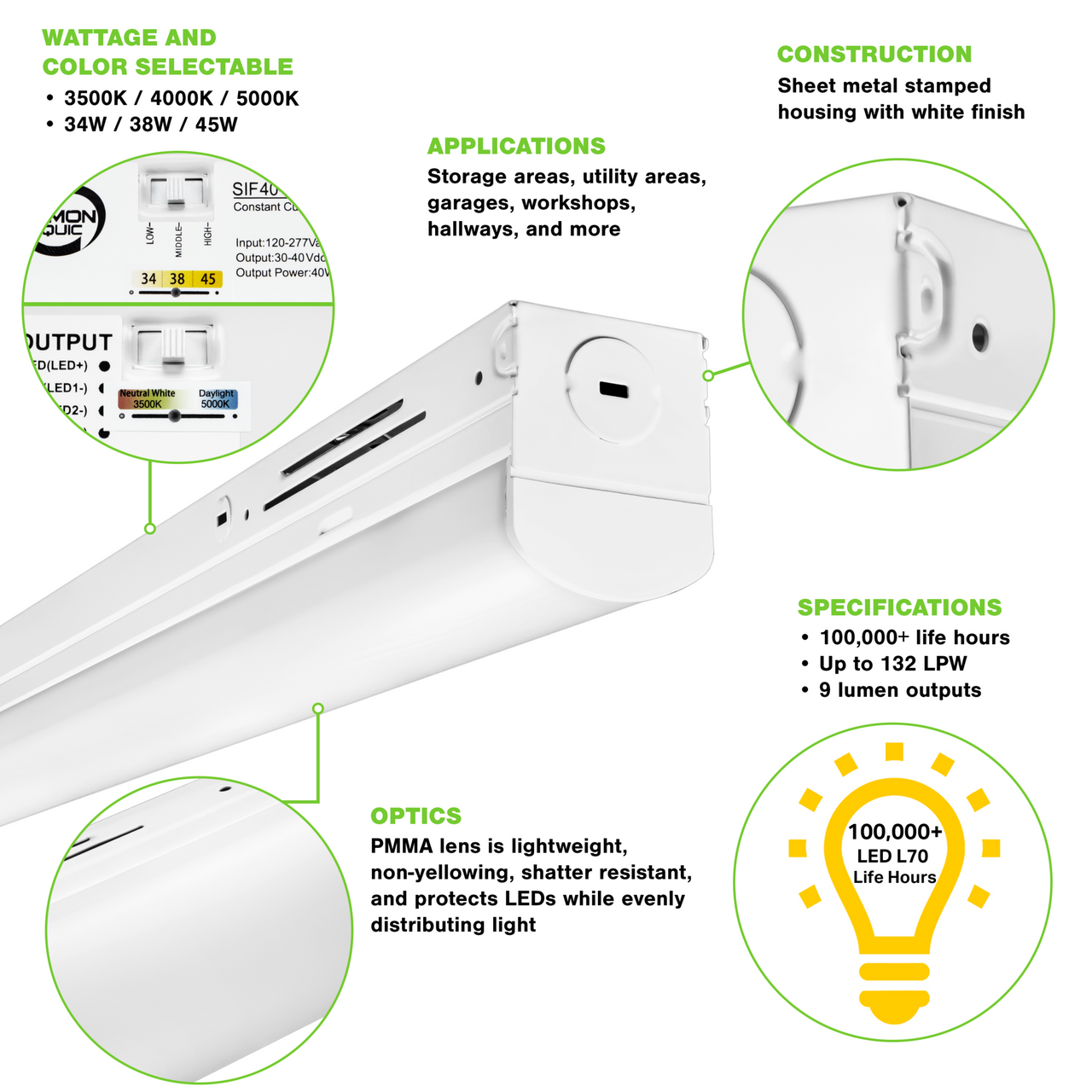 LED 4FT 45W MAX SELECT STRIP - 4488/5016/5940 LUMENS - PLT-80065 - PLT