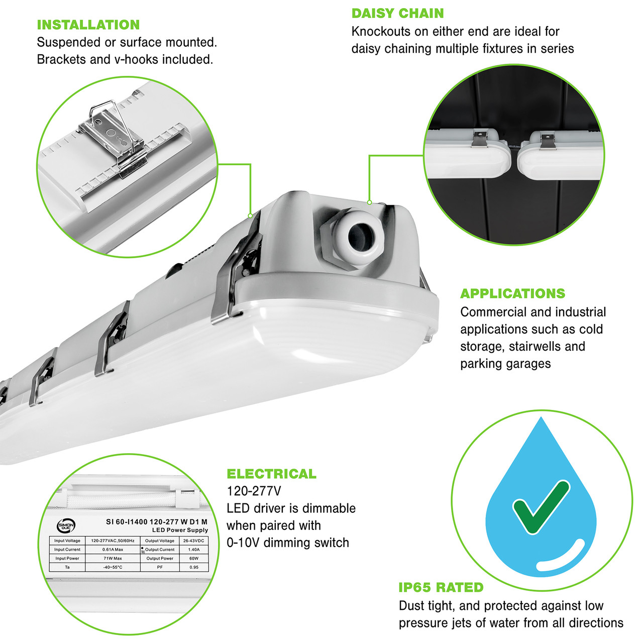 LED 4FT 65W VAPORTIGHT 5000K - 8580 LUMENS - PLT-80066 - PLT