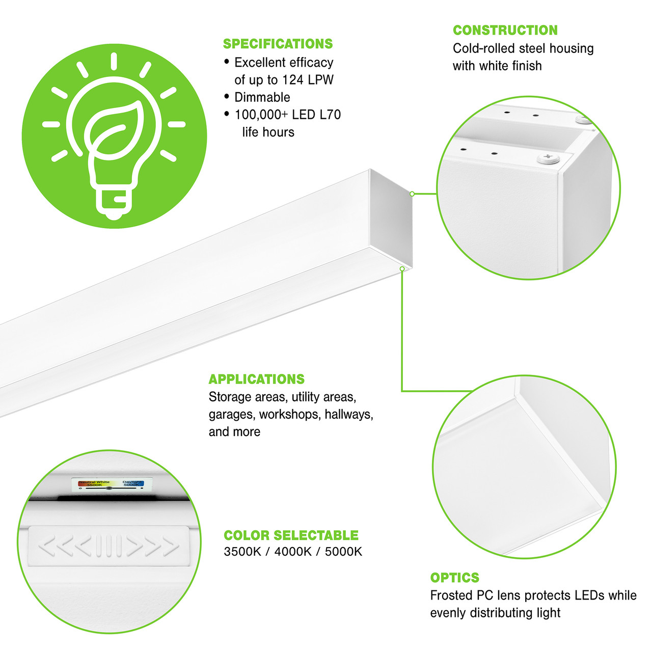 LED 4FT 35W LINEAR CCT SELECT - 4620 LUMENS - PLT-80071 - PLT