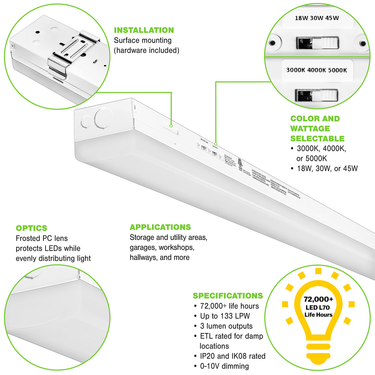 4FT LED 45W MAX STRIP LIGHT - CCT SELECT - PLT-90542 - PLT
