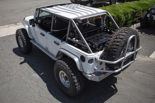 Rear view of the GenRight 4 Door JK Aluminum Roof w/aftermarket graphic Rear view of the GenRight 4 Door JK Aluminum Roof w/aftermarket graphic