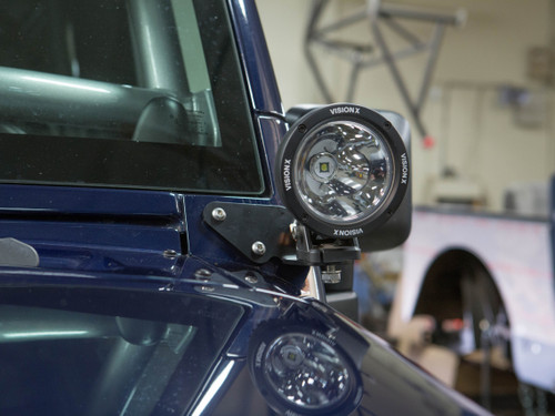 Jeep JK A-Pillar Light Mount Installed (shown with optional Optimus LED lights) Jeep JK A-Pillar Light Mount Installed (shown with optional Optimus LED lights)