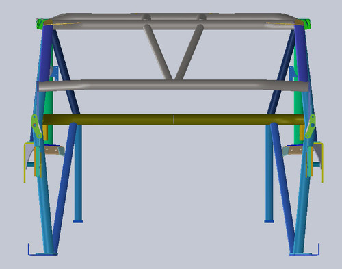 Front view shows how the dash V-bar ties into the upper tube