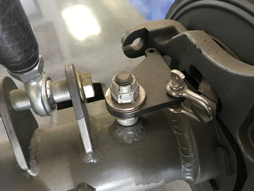 Here you can see how the bell crank attaches to the parking brake Here you can see how the bell crank attaches to the parking brake