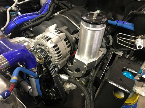 Shown here installed on an LS3 with remote steering res above the pump Shown here installed on an LS3 with remote steering res above the pump