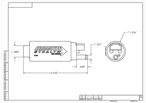 Aeromotive 340 Stealth in-tank pump drawing with dimensions Aeromotive 340 Stealth in-tank pump drawing with dimensions