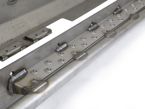 Dimple die step reinforces the slider bar and provides superior foot traction Dimple die step reinforces the slider bar and provides superior foot traction