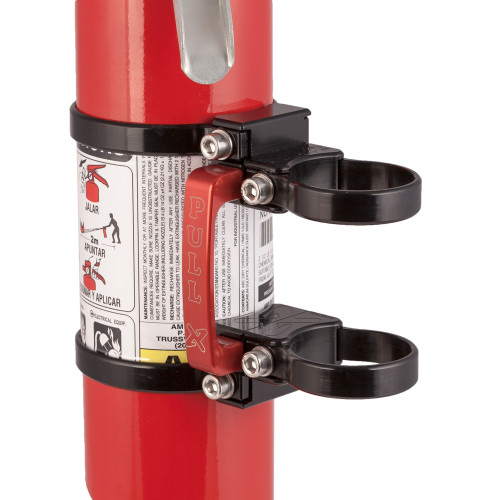 Quick release fire extinguisher mount w/ 2.5lb extinguisher - Black E-Coat Quick release fire extinguisher mount w/ 2.5lb extinguisher - Black E-Coat