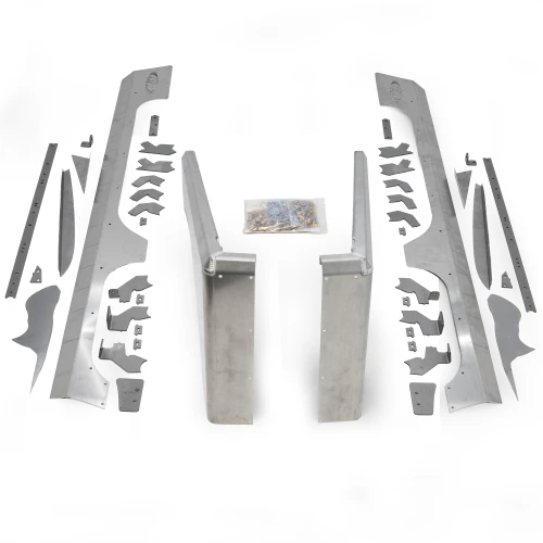 GenRight JK Aluminum Dovetail Corner Guards with Kick Plates, Filler Plates, and Cage Supports.