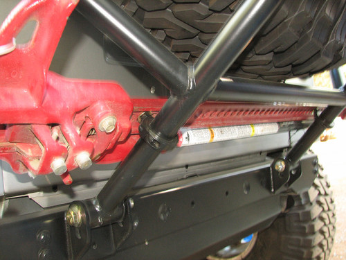 The 1-1/2" dia tube clamps mount a Hi Lift jack to the GenRight tire carrier The 1-1/2" dia tube clamps mount a Hi Lift jack to the GenRight tire carrier