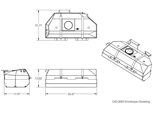 Basic dimensions for the GST-2003 GenRight Jeep TJ or LJ gas tank and skid plate Basic dimensions for the GST-2003 GenRight Jeep TJ or LJ gas tank and skid plate
