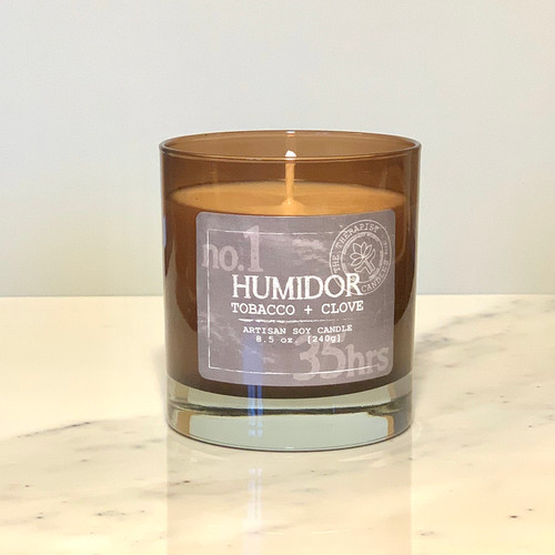 Humidor - blend of tobacco + clove spice essential oil and premium fragrance scented soy candle with  flat cotton wick 