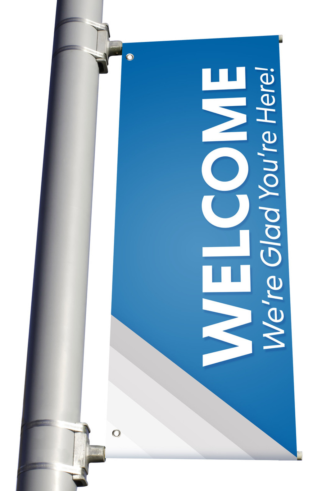 Welcome - Light Pole Banner - Silver Stripes Blue Style 2