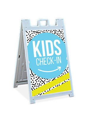 Kids Check-In - Sandwich Sign - Kids Cityscape - ChurchBanners.com
