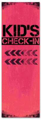 red Kid's check-in banner for Children's ministries