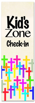 Kid's zone check-in banner for Children's ministries