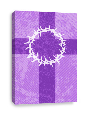 Purple Canvas Print of cross and crown of thorns