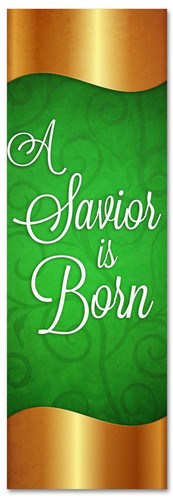 Gold and Green Christmas banner for church - A Savior is Born