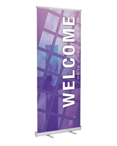 Welcome retractable banner squares purple