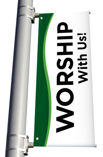 Worship With Us Light Pole Banner