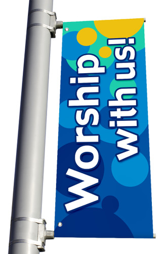 Worship With Us - Light Pole Banner - Bubbles Blue