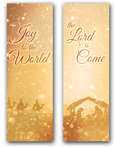 2x6 Gold nativity scene - Christian Christmas banner set of 2
