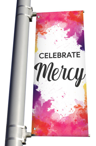 Celebrate Mercy light pole banner for Easter