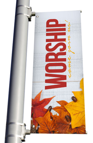 Rustic White Wood Worship Come join us light pole banner for fall harvest season