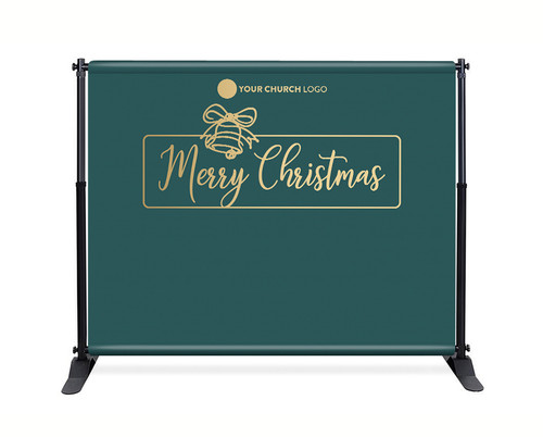 Teal Gold Bell Backdrop - Merry Christmas - CBB015