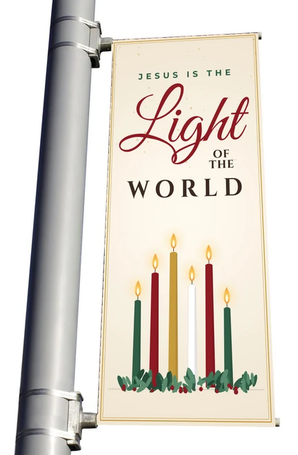 Light of the World Christmas Light Pole Banner