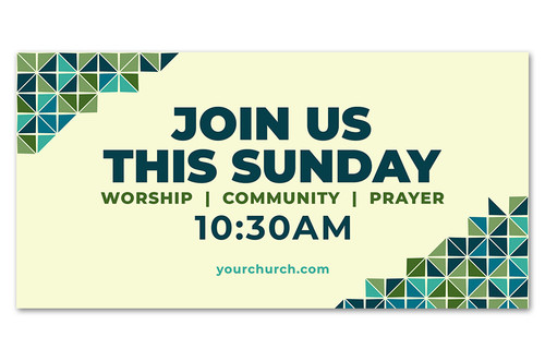 Join Us This Sunday outdoor welcome banner - Stained Glass Corners