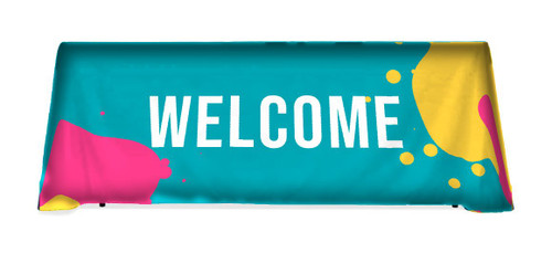 Welcome Paint Splash table throw in bright teal with pink and yellow paint splashes