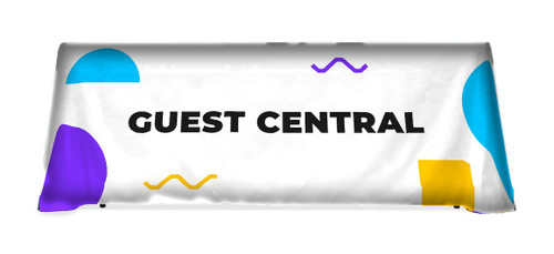 Guest Central Shapes table throw: white with purple, blue and yellow shapes