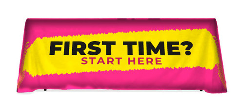 First Time Start Here Brush table throw: hot pink with a yellow brush stroke, Start Here