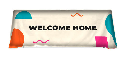 Welcome Home Shapes table throw: cream with orange, teal and pink shapes
